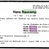 Raucamp Hans 1912-1985 Todesanzeige (1)